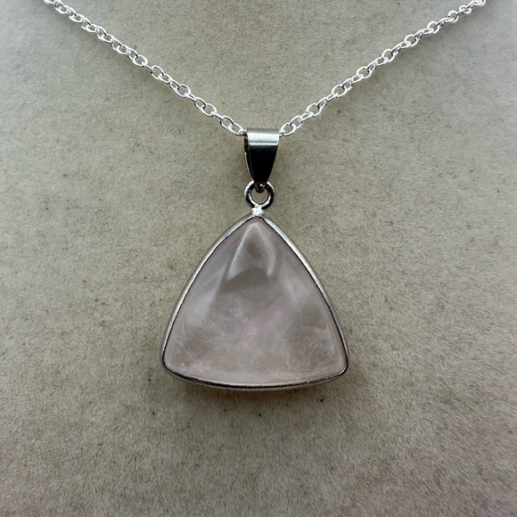 Jewelry - SOLD Triangle Rose Quartz Pendant Necklace on Box Chain